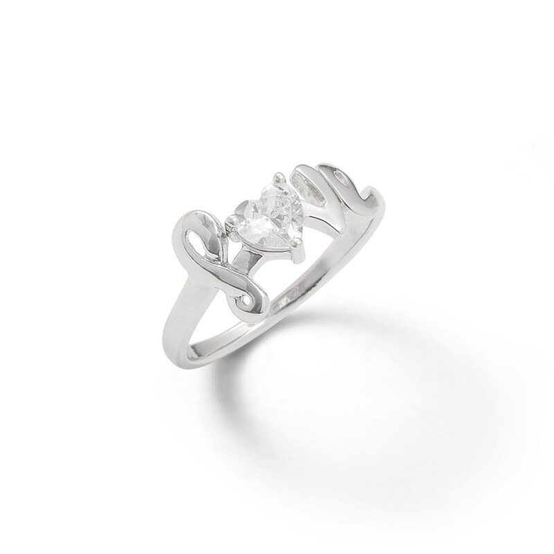 Main Image 2 of 5mm Heart-Shaped Cubic Zirconia &quot;love&quot; Ring in Sterling Silver - Size 7