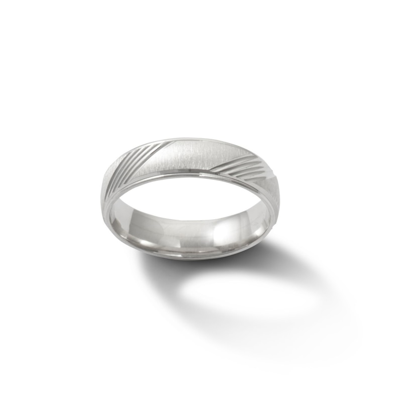 Solid Sterling Silver Striped Satin Comfort Fit Band - Size 10