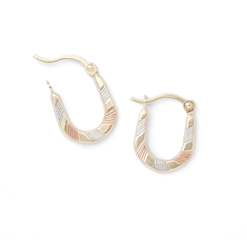 Main Image 2 of Diamond-Cut Small Hoop Earrings in 10K Tri-Tone Gold