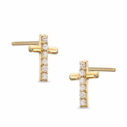 Child's Cubic Zirconia Cross Stud Earrings set in 10K Gold