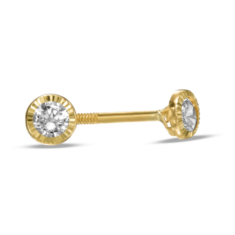 Main Image 1 of Child's 3mm Cubic Zirconia Solitaire Stud Earrings in 10K Gold