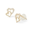 Thumbnail Image 0 of Cubic Zirconia Offset Double Heart Stud Earrings in 10K Gold