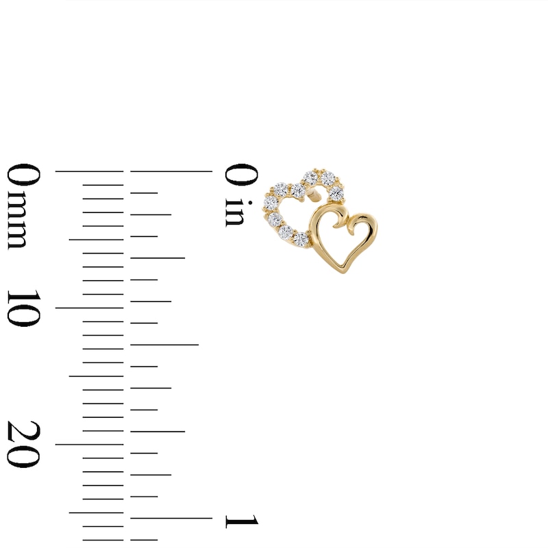 Main Image 5 of Cubic Zirconia Offset Double Heart Stud Earrings in 10K Gold