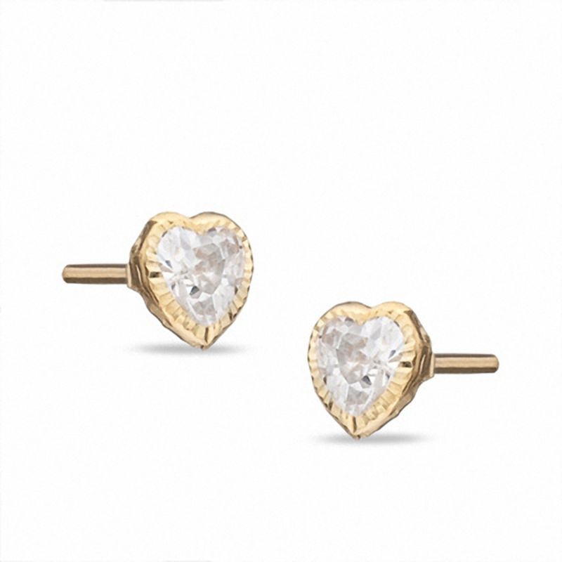 Child's 4mm Heart-Shaped Cubic Zirconia Stud Earrings in 10K Gold