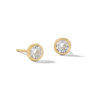 10K Gold CZ Round Bezel Studs