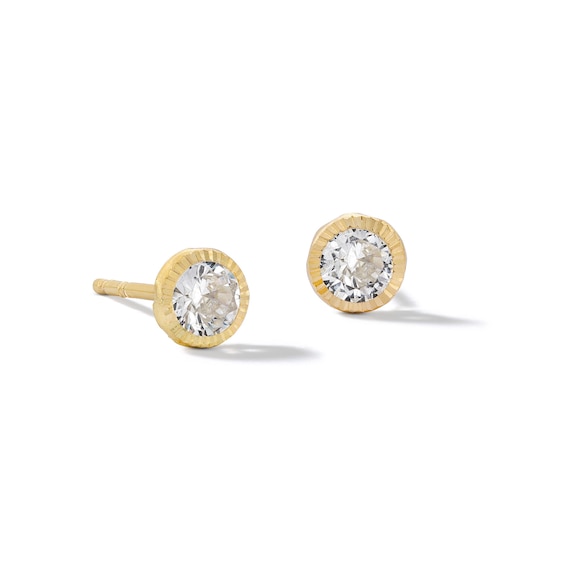 10K Gold CZ Round Bezel Studs