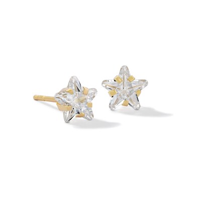 6mm Star-Shaped Cubic Zirconia Stud Earrings in 10K Gold