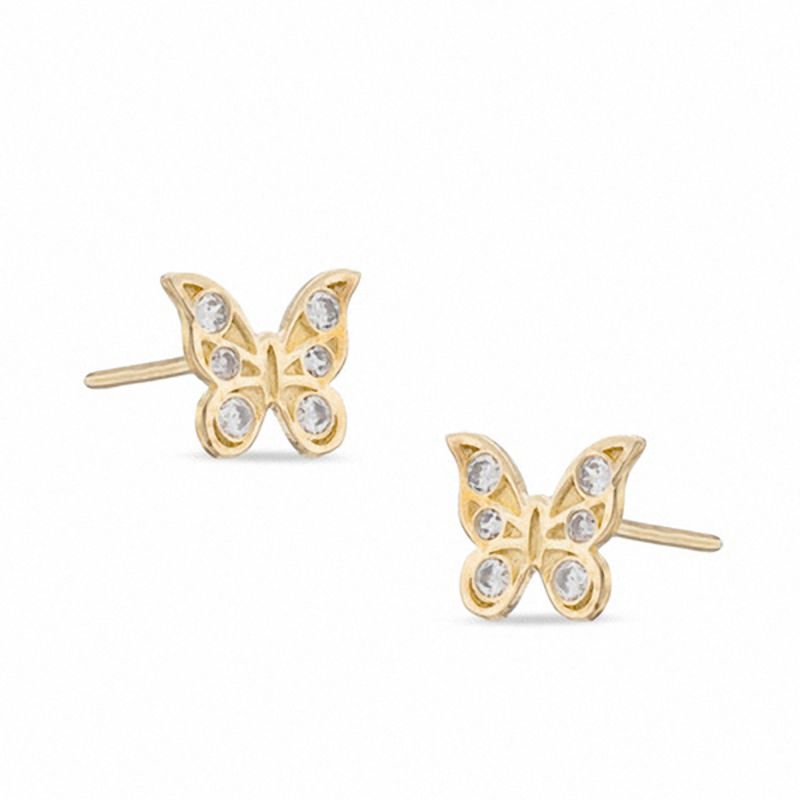 Cubic Zirconia Butterfly Stud Earrings in 10K Gold