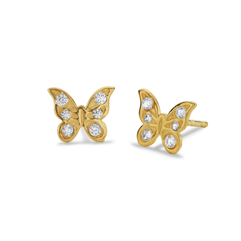 Cubic Zirconia Butterfly Stud Earrings in 10K Gold