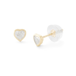 Child's 4mm Heart-Shaped Cubic Zirconia Stud Earrings in 10K Gold