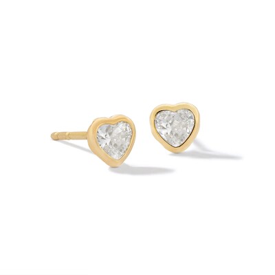 10K Gold CZ Heart-Shaped Bezel Studs