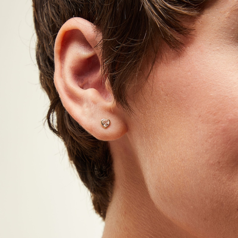 Main Image 2 of 10K Gold CZ Heart-Shaped Bezel Studs