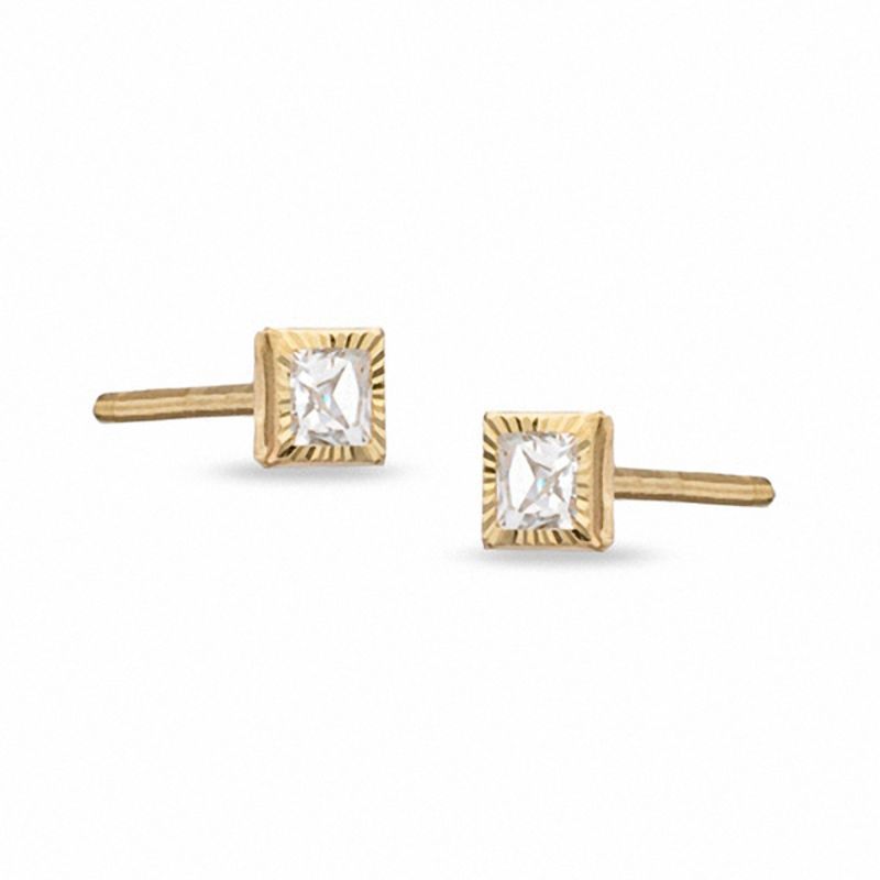 Child's 3mm Princess-Cut Cubic Zirconia Stud Earrings in 10K Gold