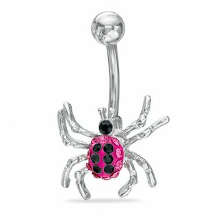 014 Gauge Spider Belly Button Ring with Black Crystals in Stainless Steel