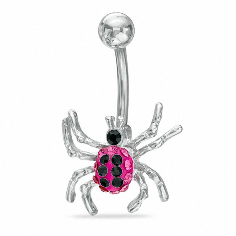 Main Image 1 of 014 Gauge Spider Belly Button Ring with Black Crystals in Stainless Steel