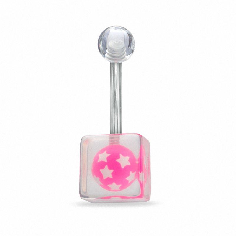 Main Image 1 of 014 Gauge Pink Ball with Stars Belly Button Ring in Stainless Steel