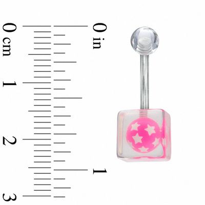 014 Gauge Pink Ball with Stars Belly Button Ring in Stainless Steel