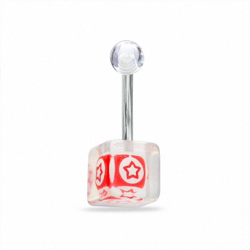 Main Image 1 of 014 Gauge Red Ball with Stars Belly Button Ring in Stainless Steel