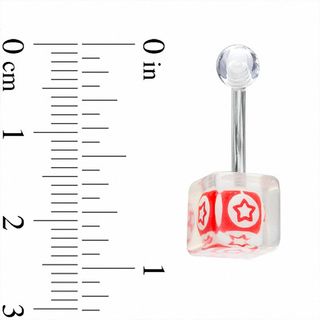 014 Gauge Red Ball with Stars Belly Button Ring in Stainless Steel