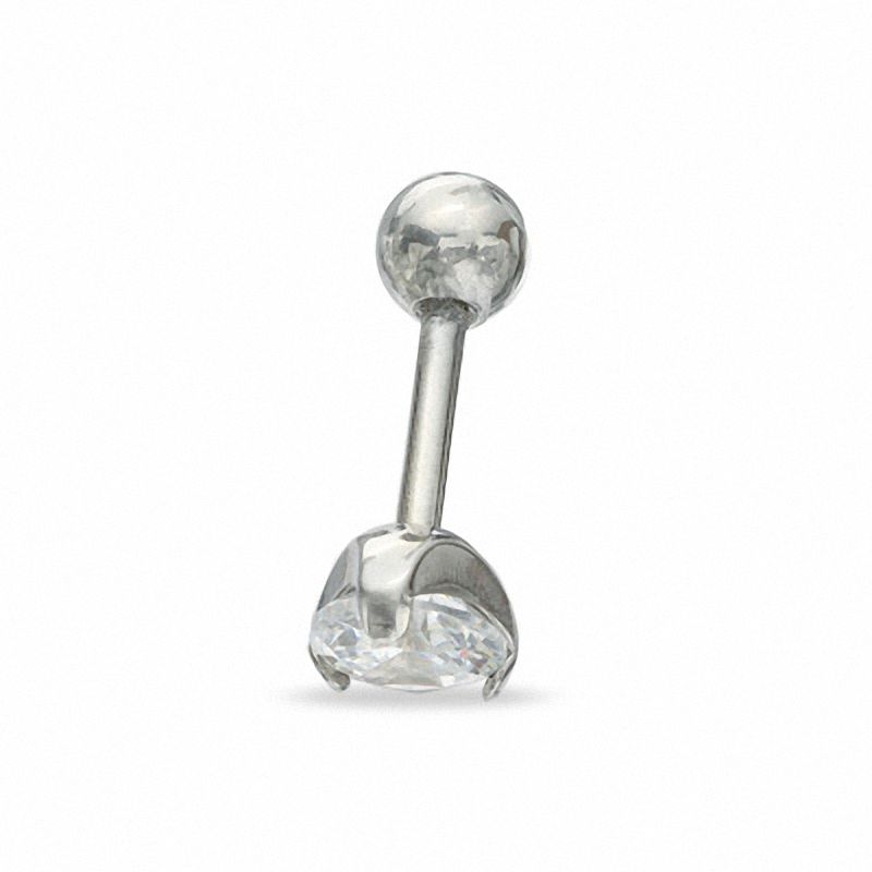 Main Image 1 of 016 Gauge Barbell with Cubic Zirconia in Stainless Steel