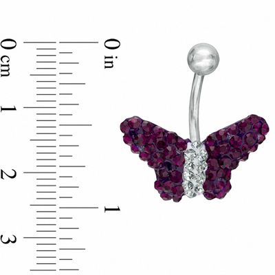 014 Gauge Butterfly Belly Button Ring with Purple and White Crystals in Stainless Steel