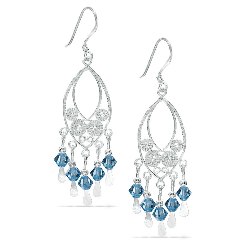 4mm Lab-Created Aquamarine Bead Chandelier Drop Earrings in Sterling Silver