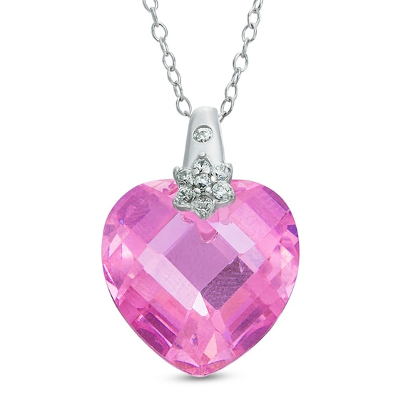 16mm Pink Heart-Shaped Cubic Zirconia Pendant in Sterling Silver