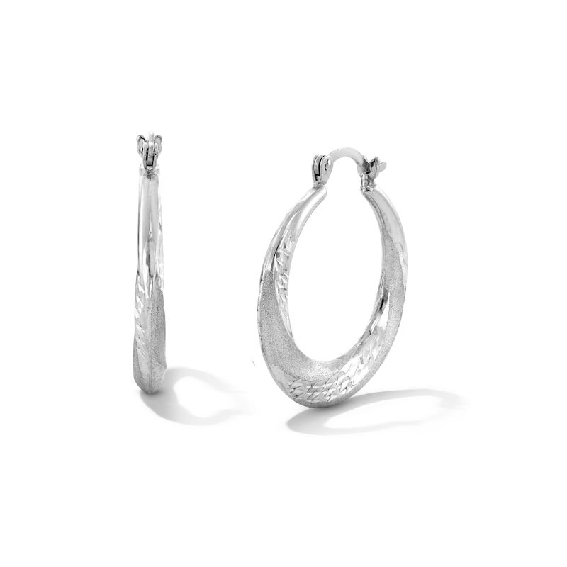 Diamond-Cut Satin Hoop Earrings in Hollow Sterling Silver