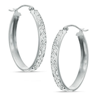 Diamond-Cut Oval Hoop Earrings in Sterling Silver