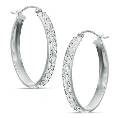 Diamond-Cut Oval Hoop Earrings in Sterling Silver