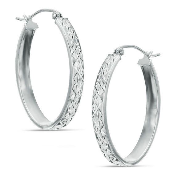 Diamond-Cut Oval Hoop Earrings in Sterling Silver
