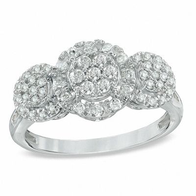 1/2 CT. T.W. Composite Diamond Three Stone Frame Engagement Ring in Sterling Silver - Size 7