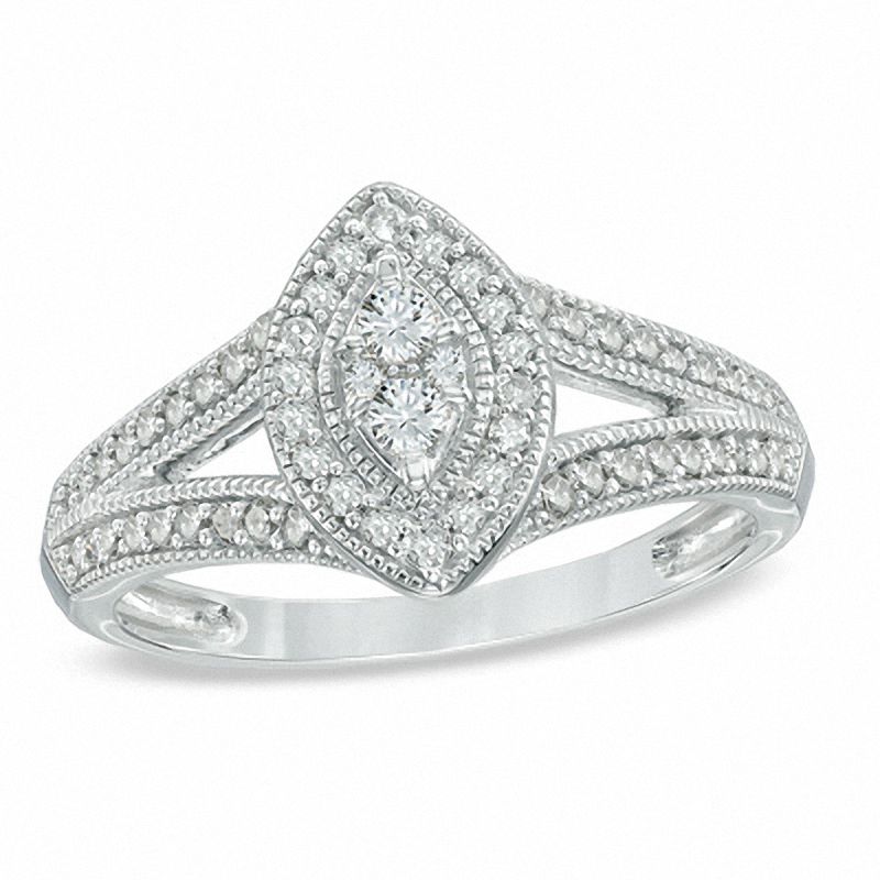 3/8 CT. T.W. Marquise Composite Diamond Vintage-Style Engagement Ring in Sterling Silver - Size 7