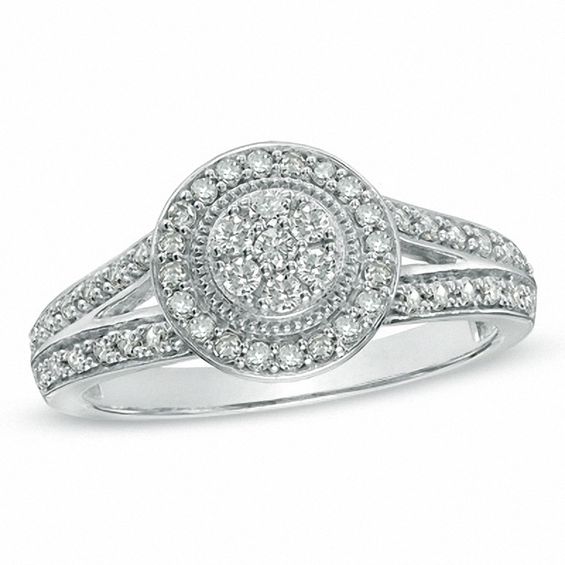 3/8 CT. T.W. Composite Diamond Vintage-Style Engagement Ring in Sterling Silver - Size 7