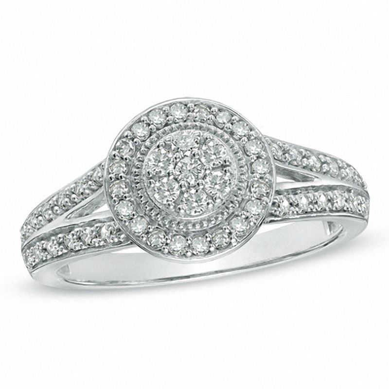Main Image 1 of 3/8 CT. T.W. Composite Diamond Vintage-Style Engagement Ring in Sterling Silver - Size 7