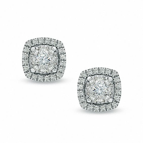 3/8 CT. T.W. Composite Diamond Frame Stud Earrings in Sterling Silver with Platinum Plate