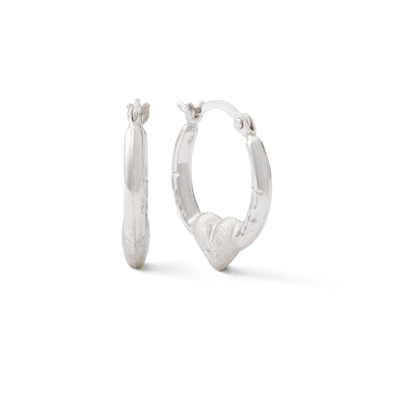 Diamond-Cut Heart Hoop Earrings in Hollow Sterling Silver