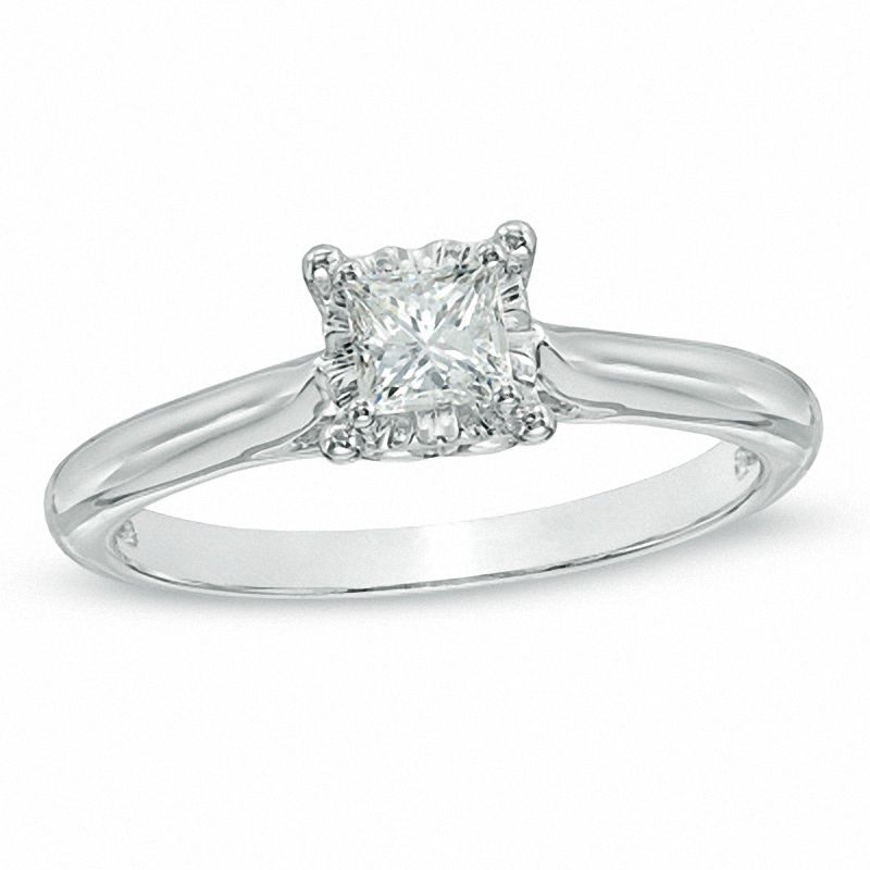 Main Image 1 of 1/3 CT. Princess-Cut Diamond Solitaire Engagement Ring in 10K White Gold - Size 7