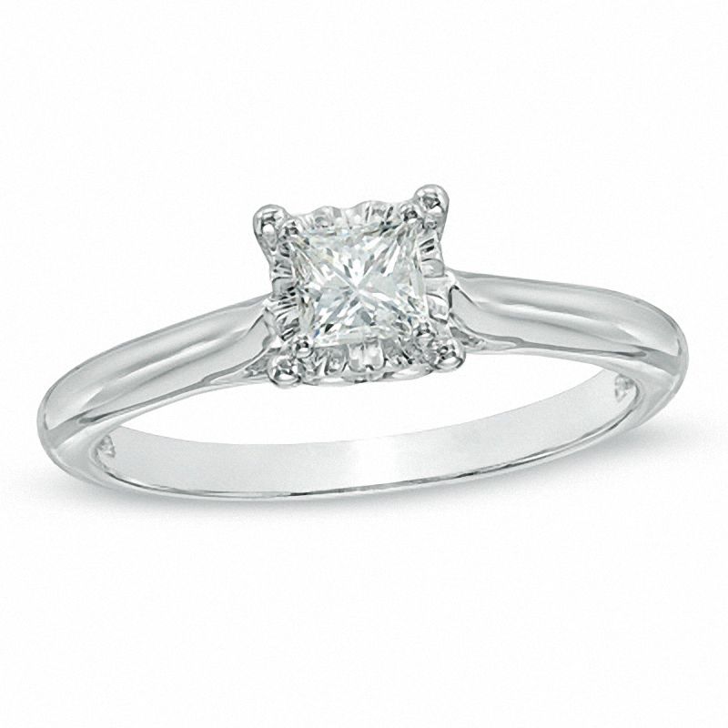 1/3 CT. Princess-Cut Diamond Solitaire Engagement Ring in 10K White Gold - Size 7