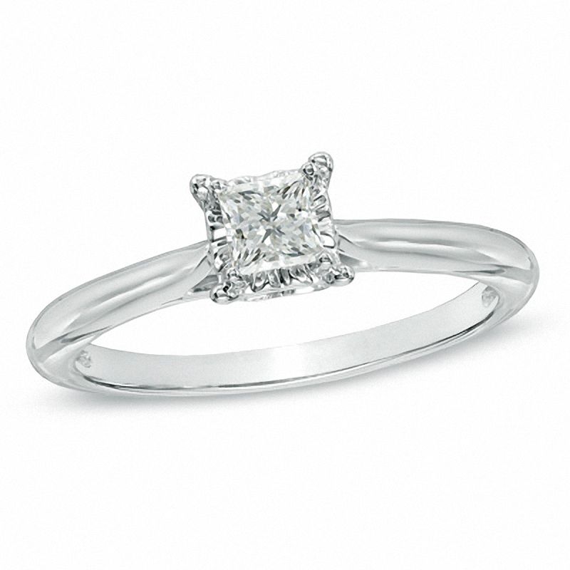 1/4 CT. Princess-Cut Diamond Solitaire Engagement Ring in 10K White Gold - Size 7