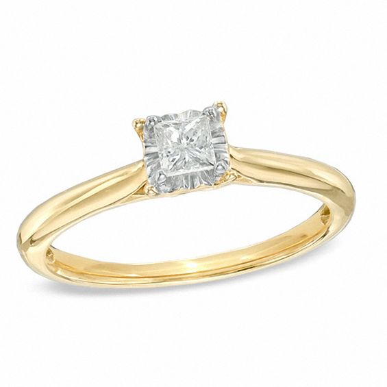 1/ CT. Princess-Cut Diamond Solitaire Engagement Ring in 10K Gold