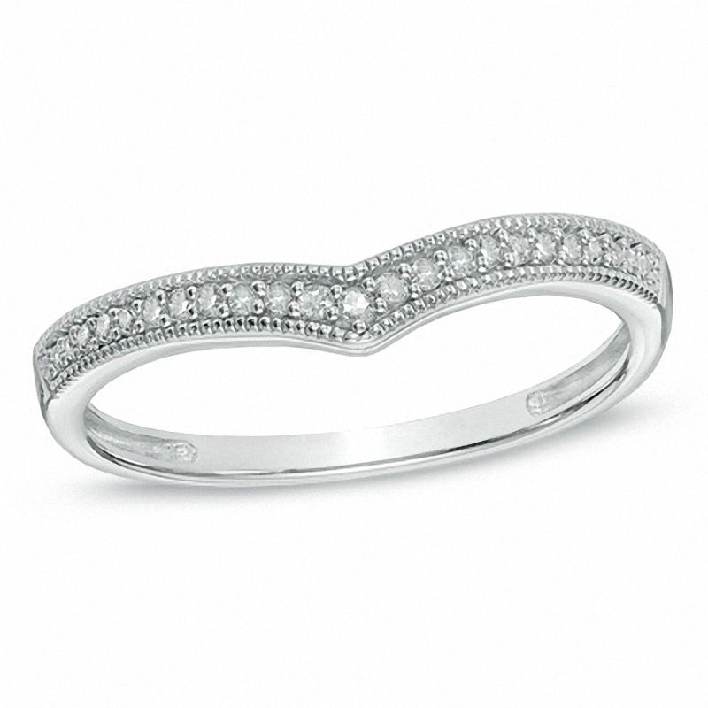 Diamond Accent and Milgrain Contoured Wedding Band in Sterling Silver - Size 7