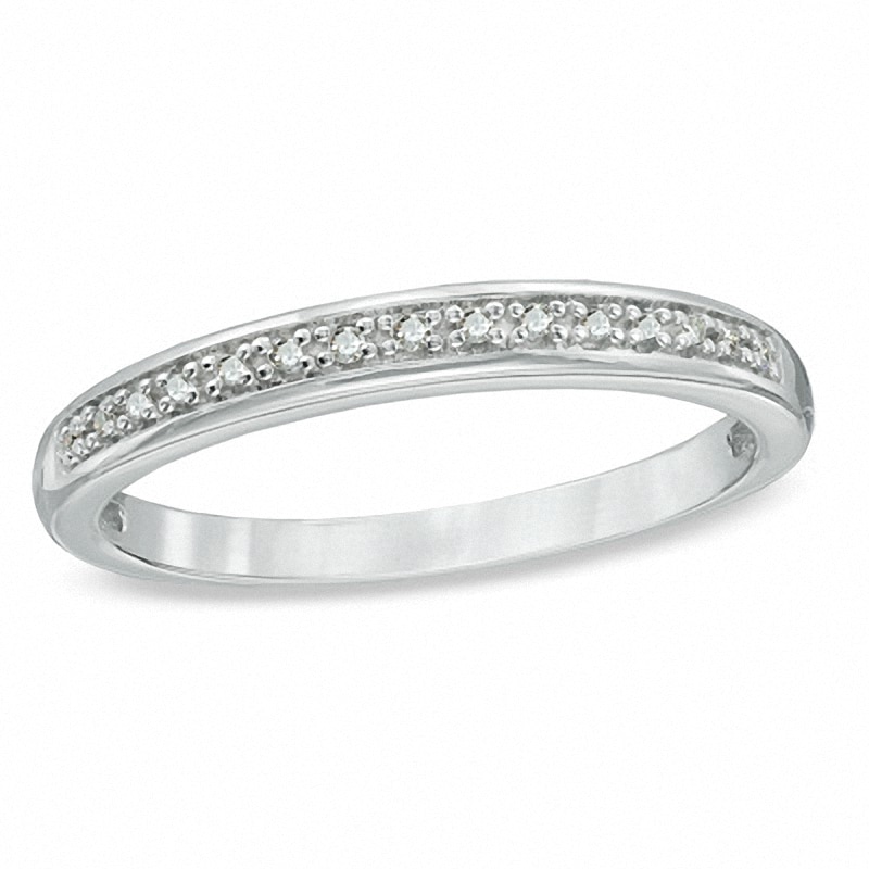 Diamond Accent Wedding Band in 10K White Gold - Size 7