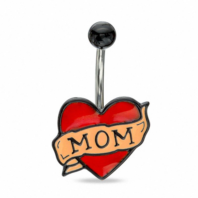 Main Image 1 of 014 Gauge MOM Tattoo Heart Curved Barbell in Stainless Steel