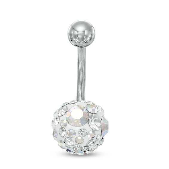 014 Gauge Belly Button Ring with Crystal Ball in Stainless Steel