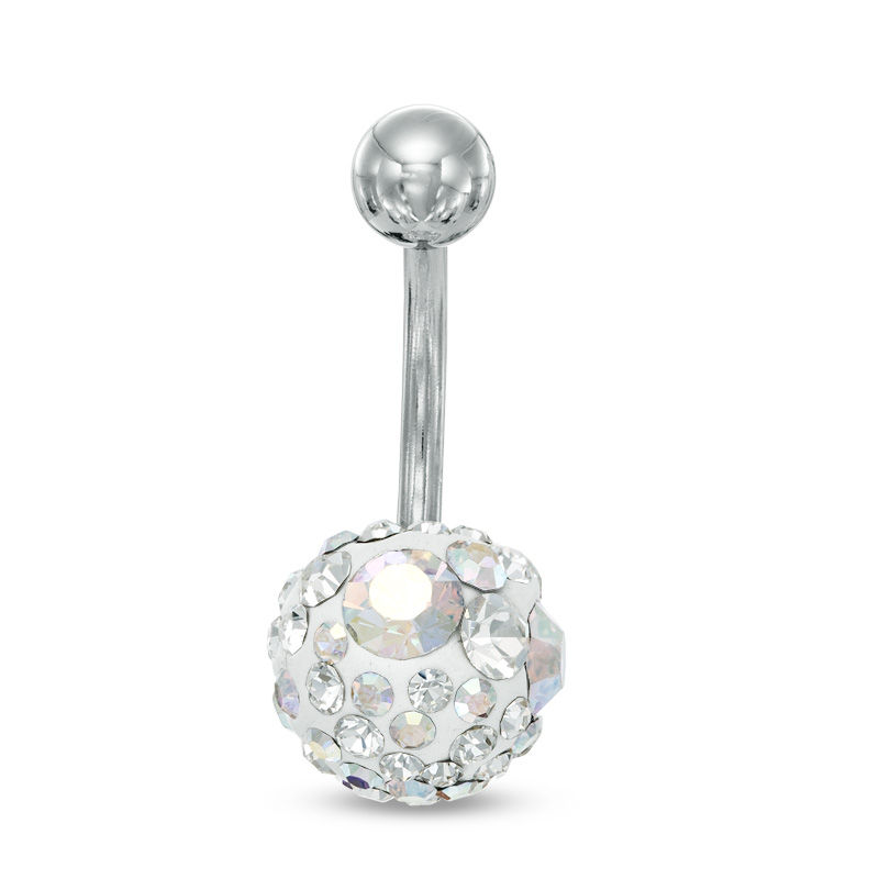 Main Image 1 of 014 Gauge Belly Button Ring with Crystal Ball in Stainless Steel