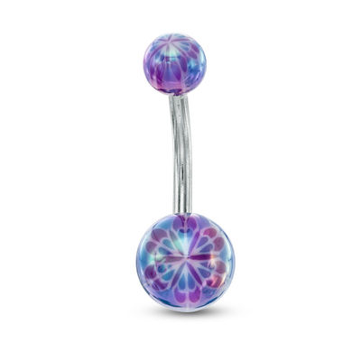 014 Gauge Tye Dye Flower Belly Button Ring in Stainless Steel