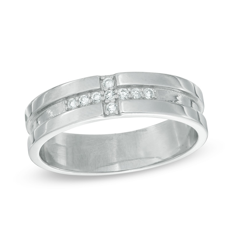 Cubic Zirconia Cross Pattern Ring in Sterling Silver - Size 11