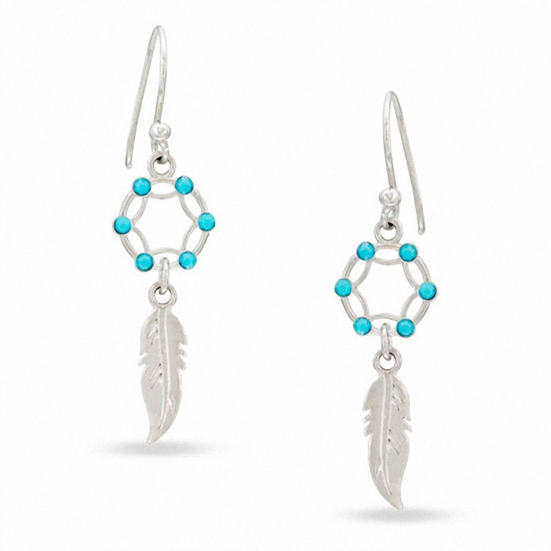 Main Image 1 of Multi-Color Crystal Dream Catcher Dangle Earrings in Sterling Silver