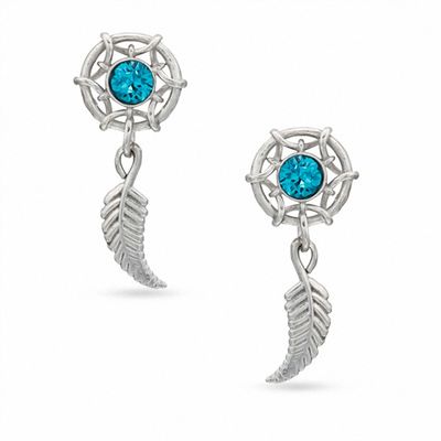 Blue Crystal Dream Catcher Drop Earrings in Sterling Silver
